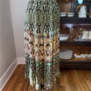C.S. Boho Maxi Skirt | Snake Print Smocked Waist Rayon Skirt | Size M